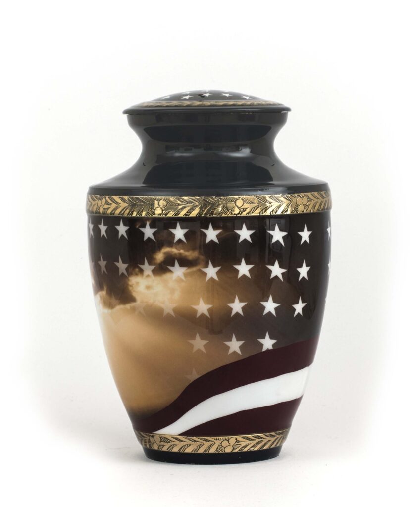 urn for ashes 200 cubic inch with stars and stripes of the american flag