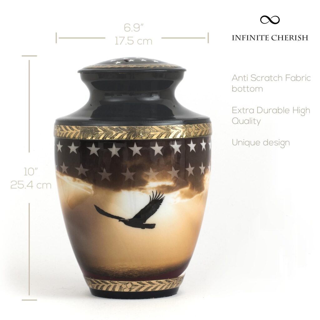 urn for ashes 200 cubic inch with stars and stripes of the american flag