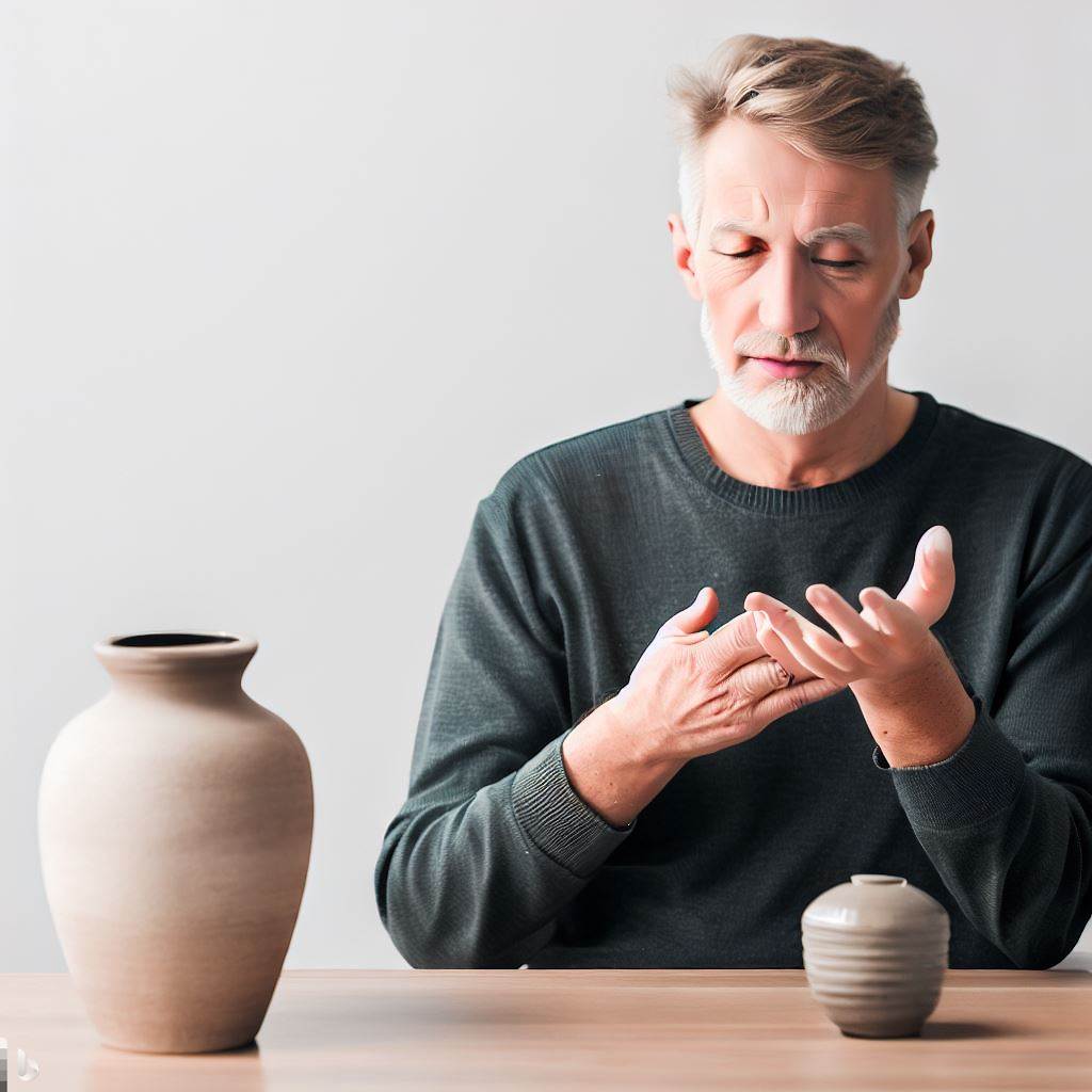 Man trying to choose a cremation urn