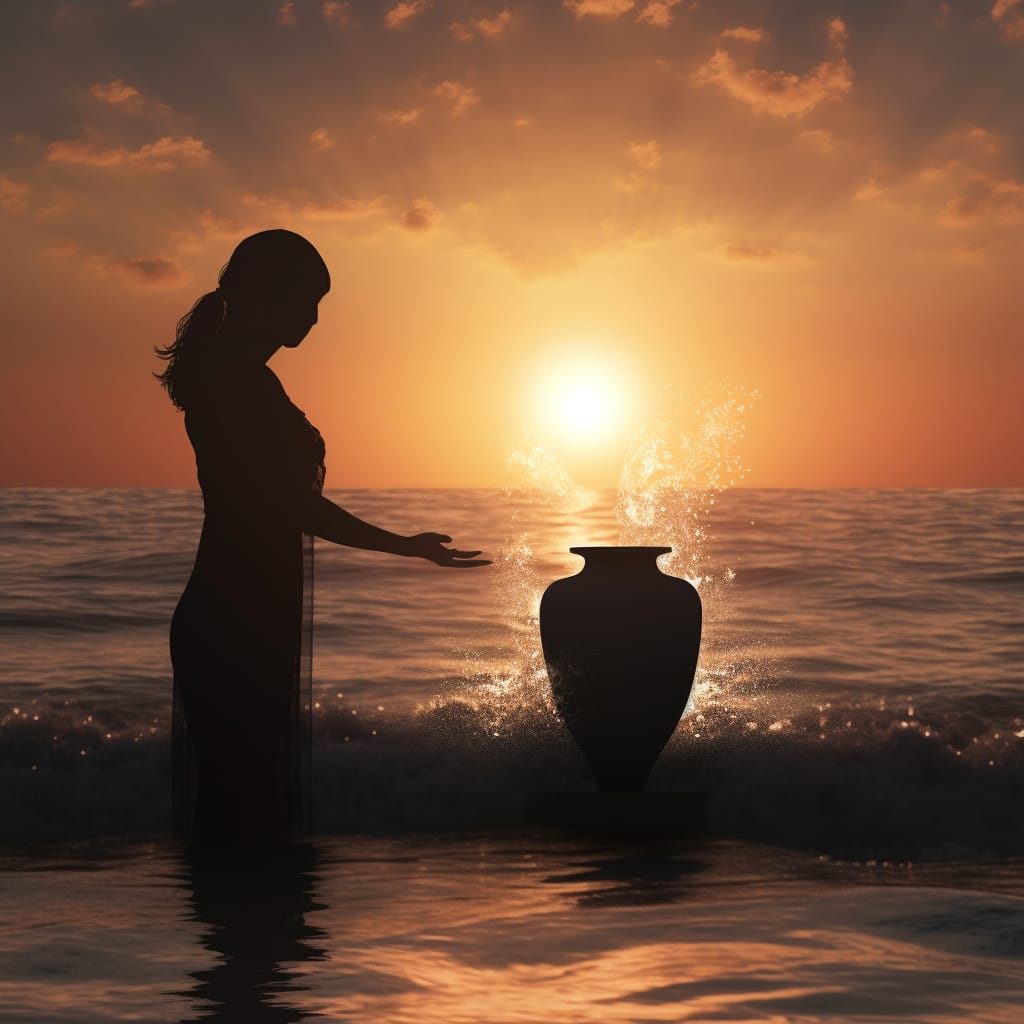 women scattering ashes at sea