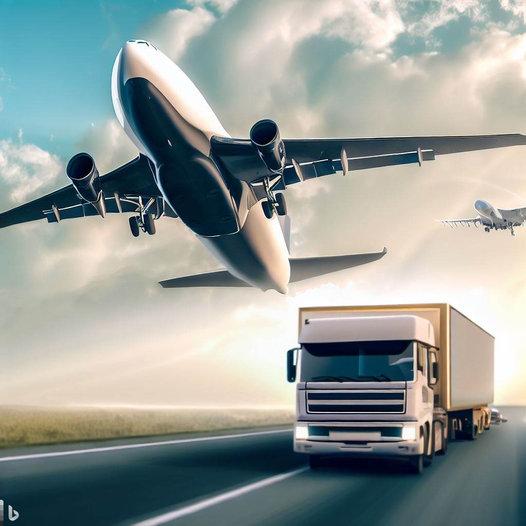 plane and truck on the road