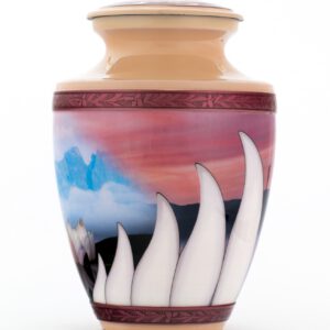 Funeral urn for human ash pink with butterfly