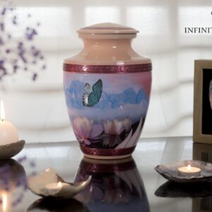 pink butterfly Cremation urn for human ash a memorial for infinity